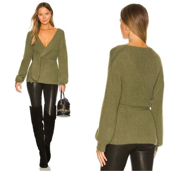 NWT House of Harlow x Revolve Khalida Alpaca Wool Green Sweater V Neck Size S - Picture 1 of 12